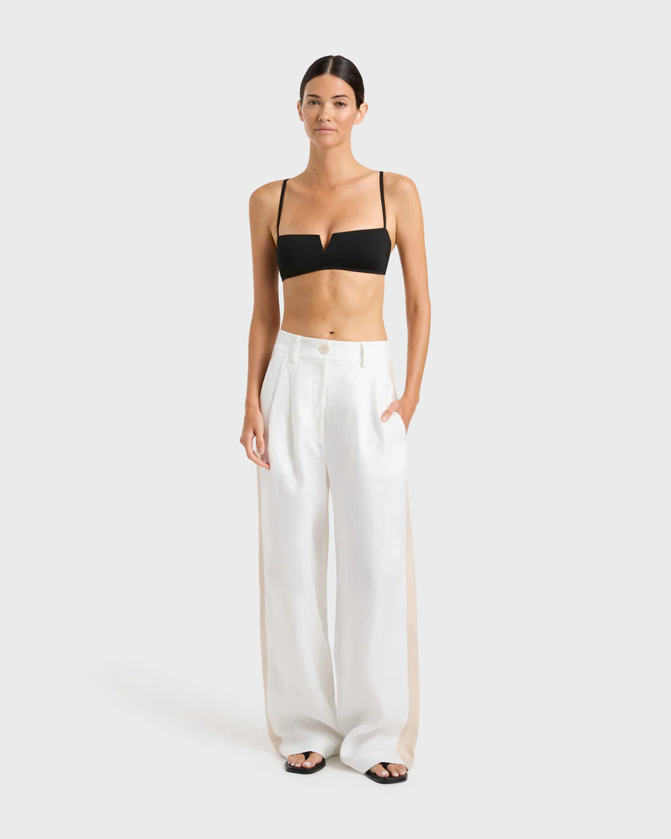 Delphi Linen Two Tone Pant - White & Sand | BONDI BORN