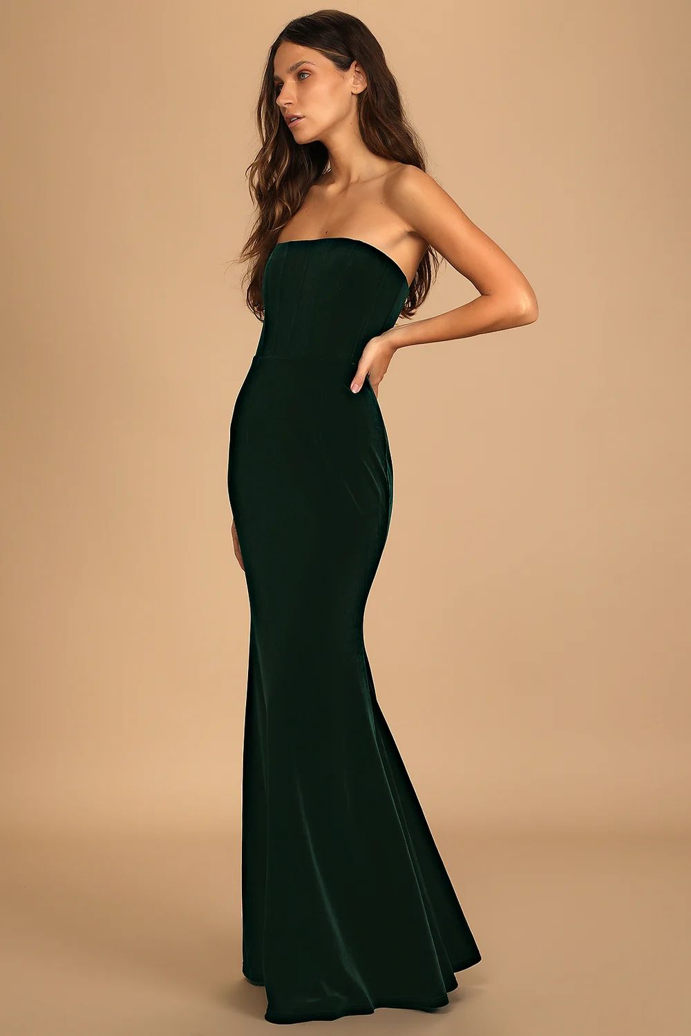 All Love Emerald Green Velvet Strapless Mermaid Maxi Dress | Lulus (US)