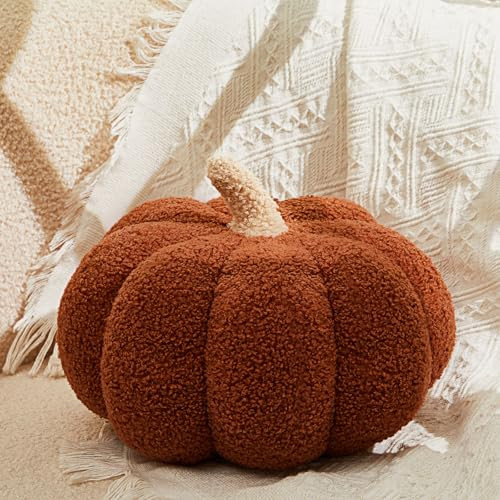 Juexica 11 Inch Halloween Stuffed Pumpkin Pillow Fluffy Plush 3D Pumpkin Shaped Decoration Fall Thanksgiving Cushion Pillow Soft Cute Throw for Sofa Couch Supplies(Brown) | Amazon (US)