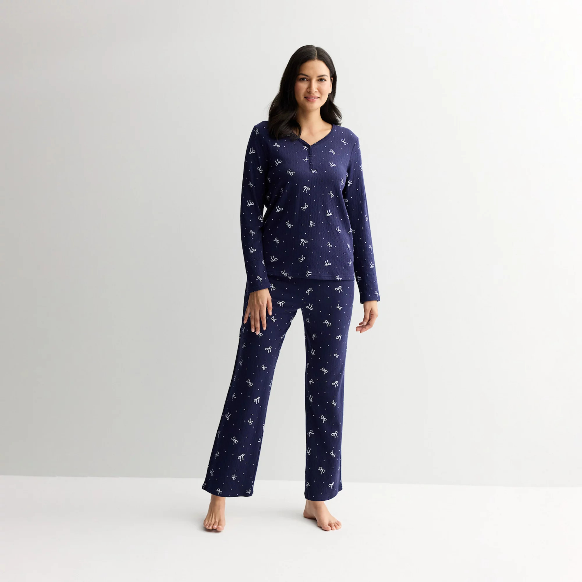 Women's Croft & Barrow® Long Sleeve Textured Knit Pajama Top & Pajama Bottoms Set | Kohl's