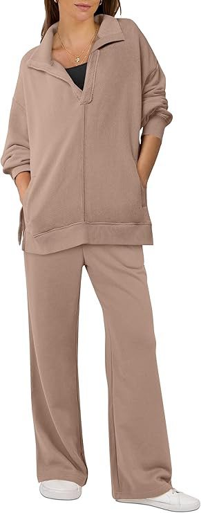 ANRABESS Women 2 Piece Outfits Lounge Sets Oversized Sweatshirt Wide Leg Pants 2024 Fall Casual S... | Amazon (US)