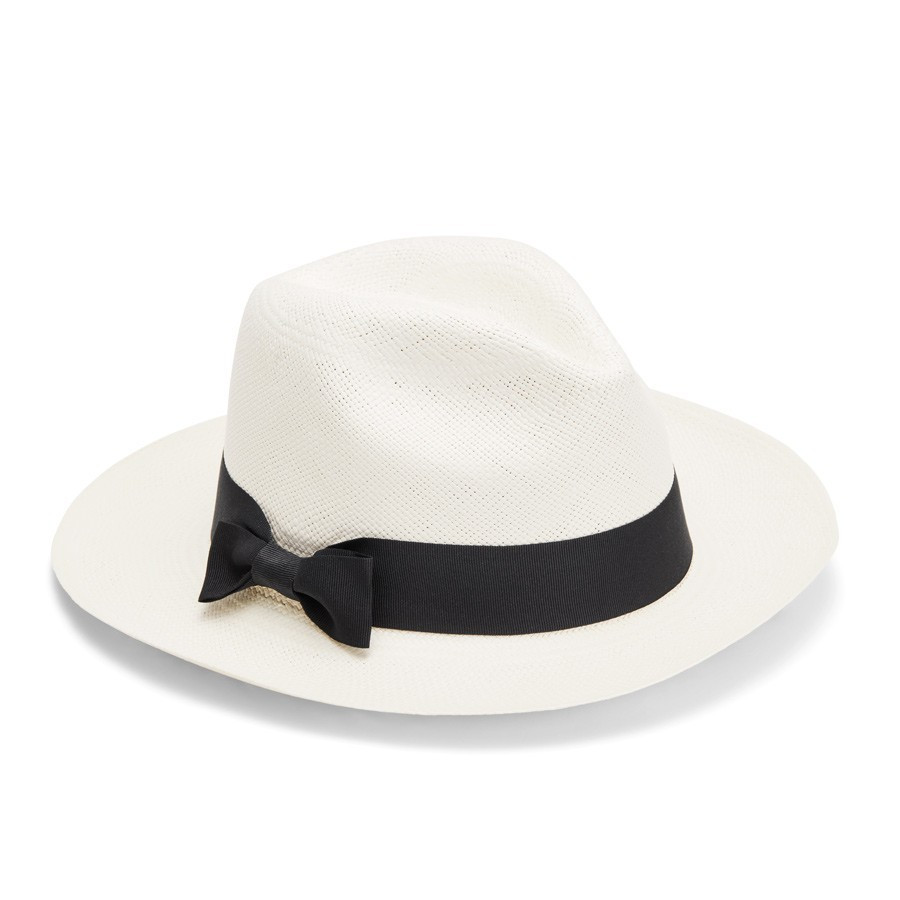 Women's Panama Hat in White/Black | Size: 59 | Toquilla Straw by Cuyana | Cuyana