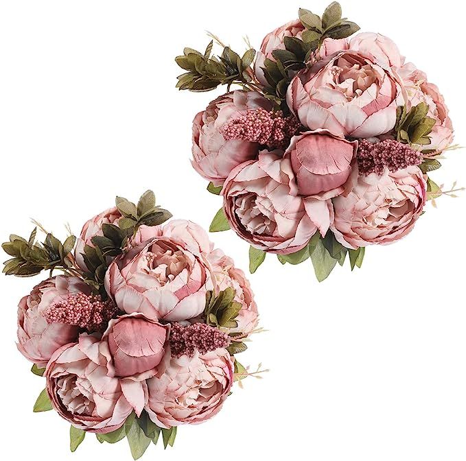Luyue 2Pcs Vintage Artificial Peony Silk Flowers Bouquet Home Wedding Decoration(Cameo Brown Bud) | Amazon (US)
