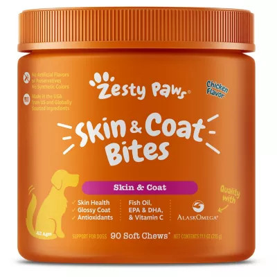 Zesty Paws Omega Bites Chewable Skin and Coat Supplement for Dogs, Chicken Flavor, 90 ct. | Tractor Supply