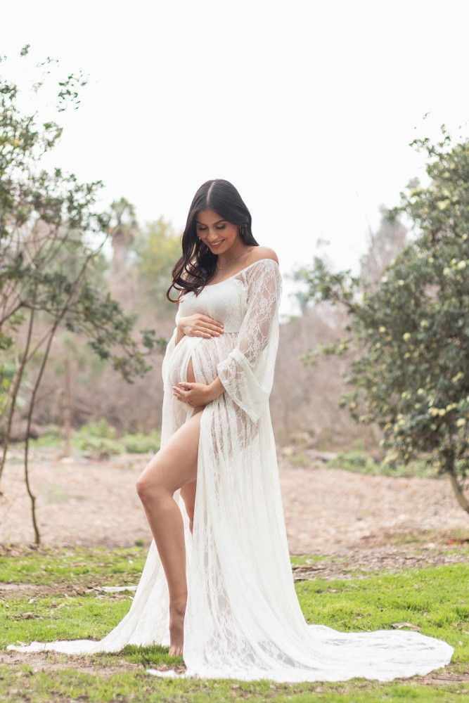 PinkBlush White Lace Off Shoulder Maternity Photoshoot Gown/Dress | PinkBlush Maternity