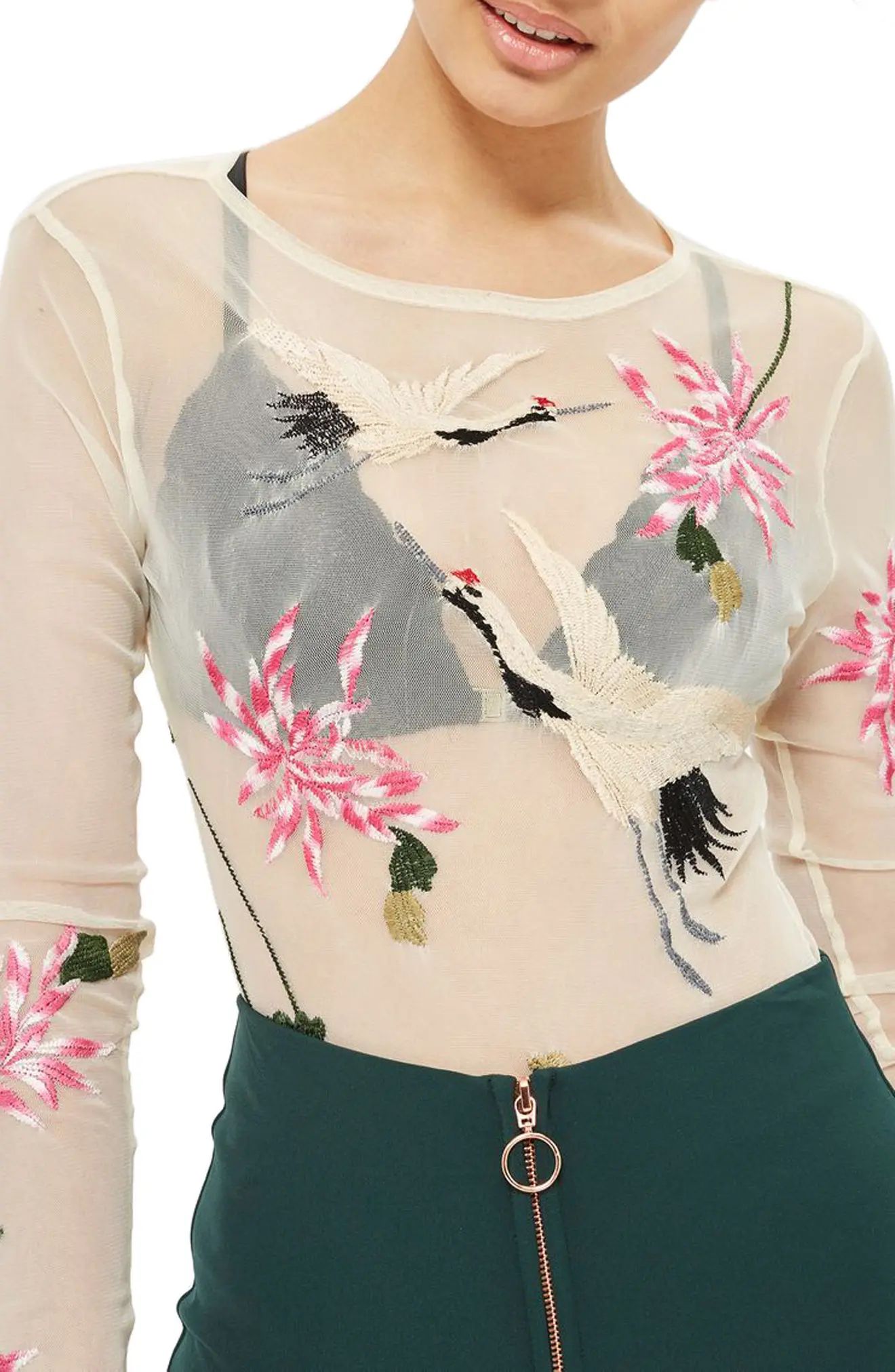 Bird Embroidered Tulle Bodysuit | Nordstrom