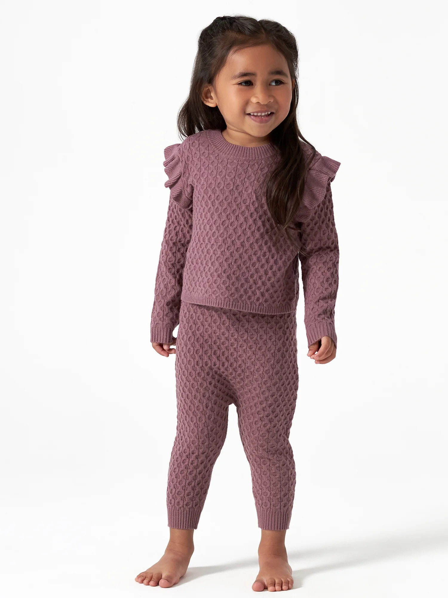 Modern Moments by Gerber Baby & Toddler Girl Cable Knit Ruffle Sweater & Pant, 2-Piece Outfit Set... | Walmart (US)