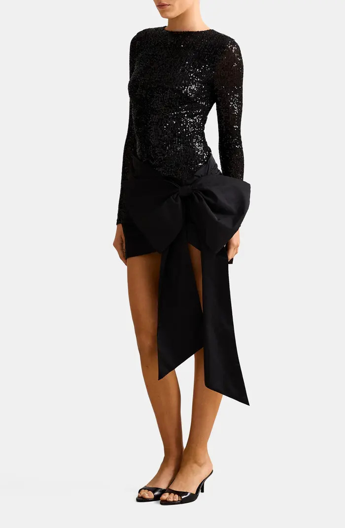 Ever New Dolly Sequin Bow Long Sleeve Cocktail Minidress | Nordstrom | Nordstrom