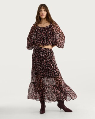 F&F Floral Tiered Co-ord Midi Skirt in Multi Black | Tesco F&F