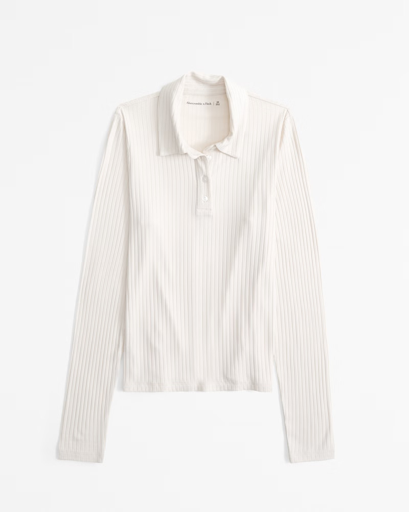 Long-Sleeve Wide Rib Polo Top | Abercrombie & Fitch (US)
