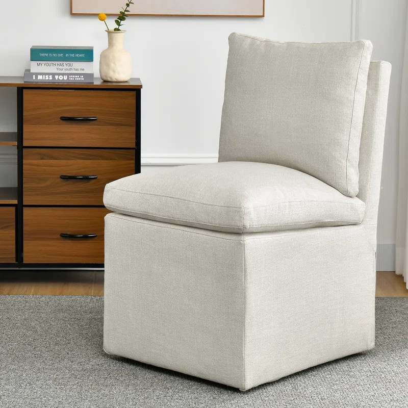 19" Wide Chenille Fabric Modern Down Fill Parsons Chairs with Casters | Wayfair North America