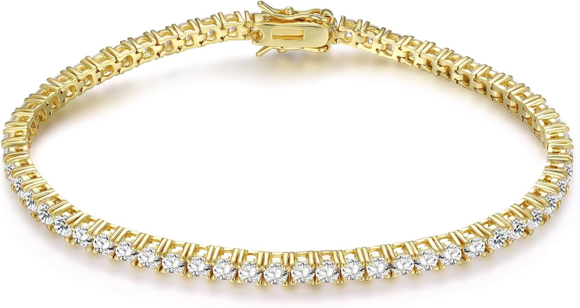 Gemsme 18K Yellow Gold Plated 3.0mm Cubic Zirconia Classic Tennis Bracelet for Women and Men | Amazon (US)