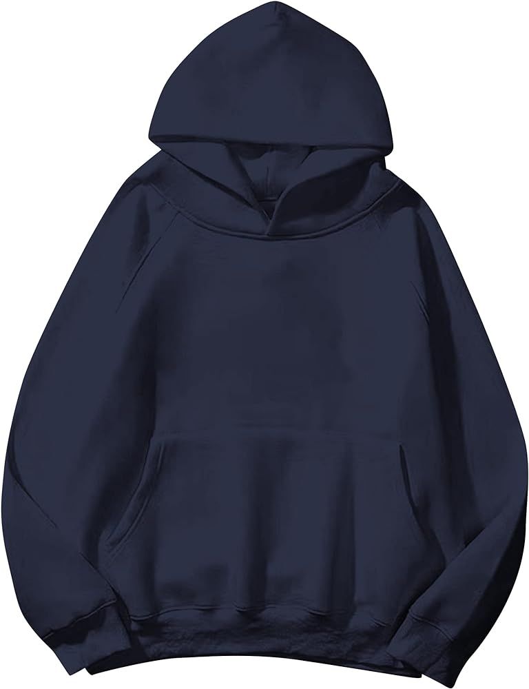 Lauweion Women Solid Basic Fleece Letter Loose Hoodie Sweatshirt Long Sleeve Kangaroo Pocket Drop... | Amazon (US)