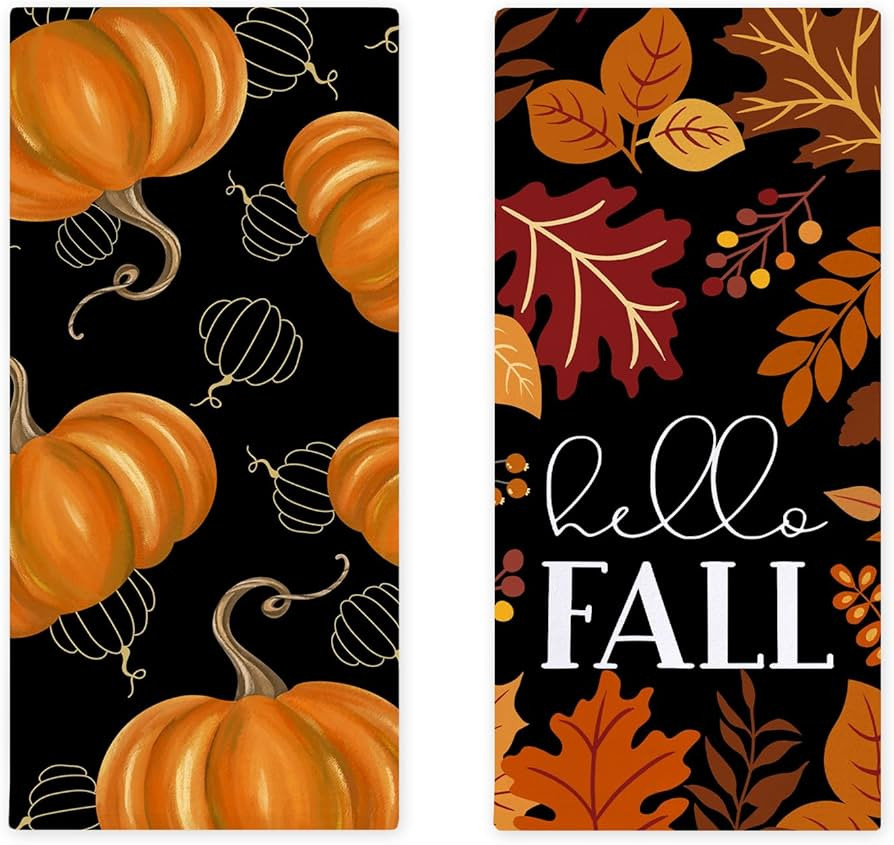 Fall Thanksgiving Pumpkin Kitchen Dish Towels Set of 2, Autumn Maple Leaves Absorbent Dish Cloths... | Amazon (US)
