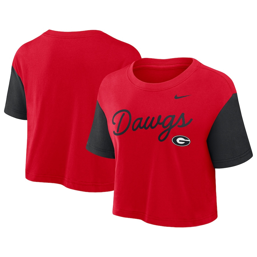 Georgia Bulldogs Nike Women's Color-Block Script Dri-FIT Cropped T-Shirt - Red/Black | Fanatics