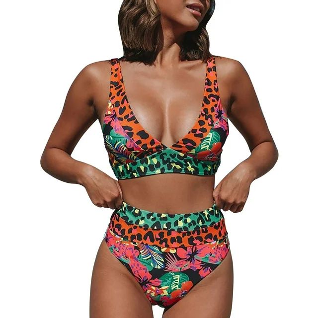 Teal Bikini Swimsuit for Women Women's Bikini High Waist Print Leopard Dot Stitching Independent ... | Walmart (US)