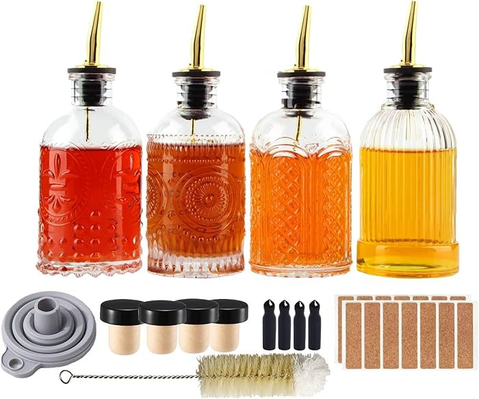 Syrup Dispenser Bottles Set, 4 Pack 7 OZ Bottles With Metal Pour Spout and Labels for Syrups, SC0... | Amazon (US)