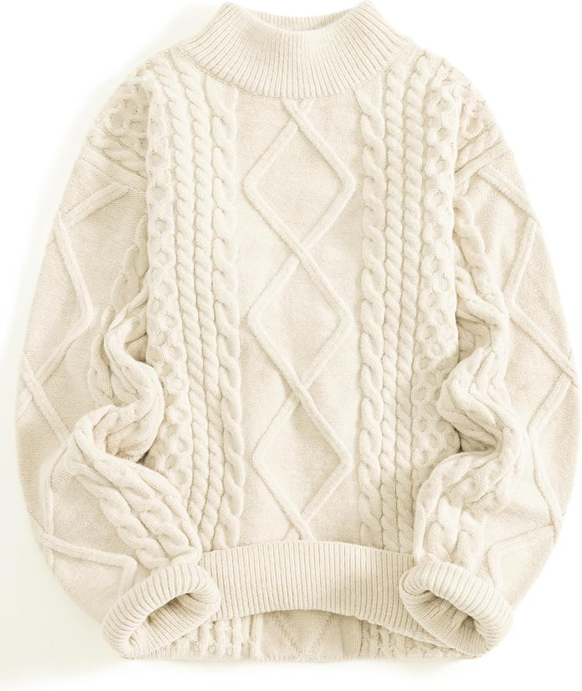 Aelfric Eden Oversized Sweaters for Women Turtleneck Cable Knit Pullover | Amazon (US)