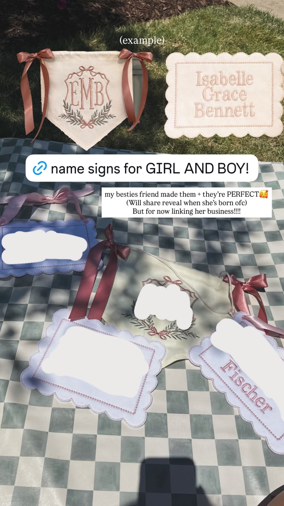(Name signs for girl and boy! My besties friend made them + they’re PERFECT! These are examples. We will share reveal when she’s born of course! But for now linking her business!!!!

#LTKmomlife #LTKootd #LTKBaby