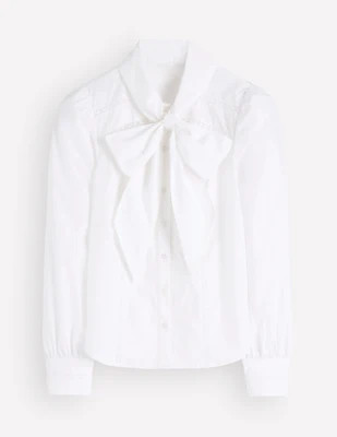 Boden Women's Clara Tie Neck Shirt in White | Size 6 | Boden (US)