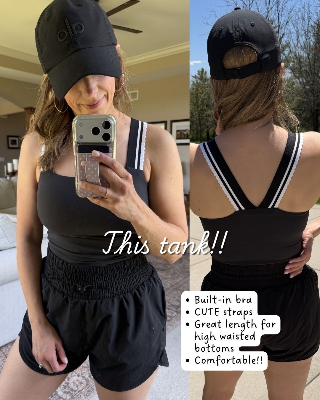 Love the straps on this tank that has a built in bra!!  And these are my favorite summer athletic shorts!! I wear a small in both!