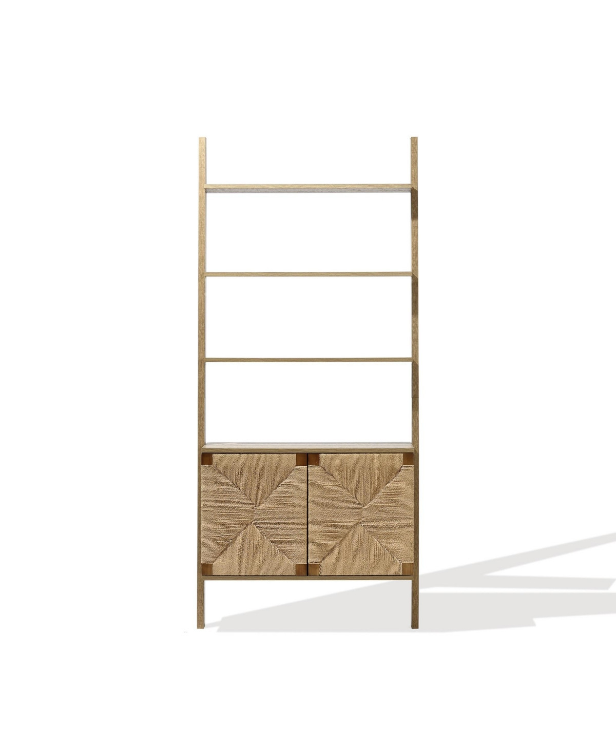 LuxenHome 71" Tall Bookshelf 4 Ladder Shelves Etagere Bookcase with 2-Door Cabinet Storage Organizer - Natural | Macy's