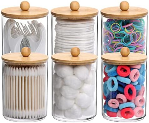 Tbestmax 6 Pack Qtip Holder, 10-Ounce Apothecary Jars with Bamboo Lids for Cotton Ball Swab Pad D... | Amazon (US)