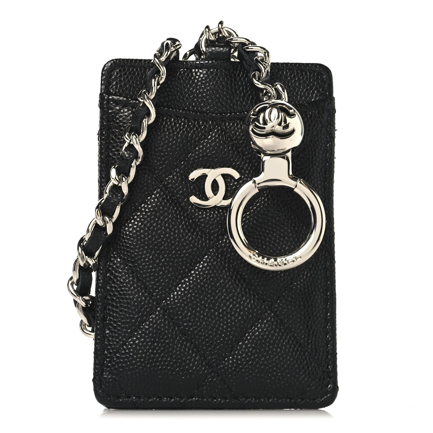 Chanel Caviar Quilted Key Holder Card Holder On Chain Black 1757239 | FASHIONPHILE (US)