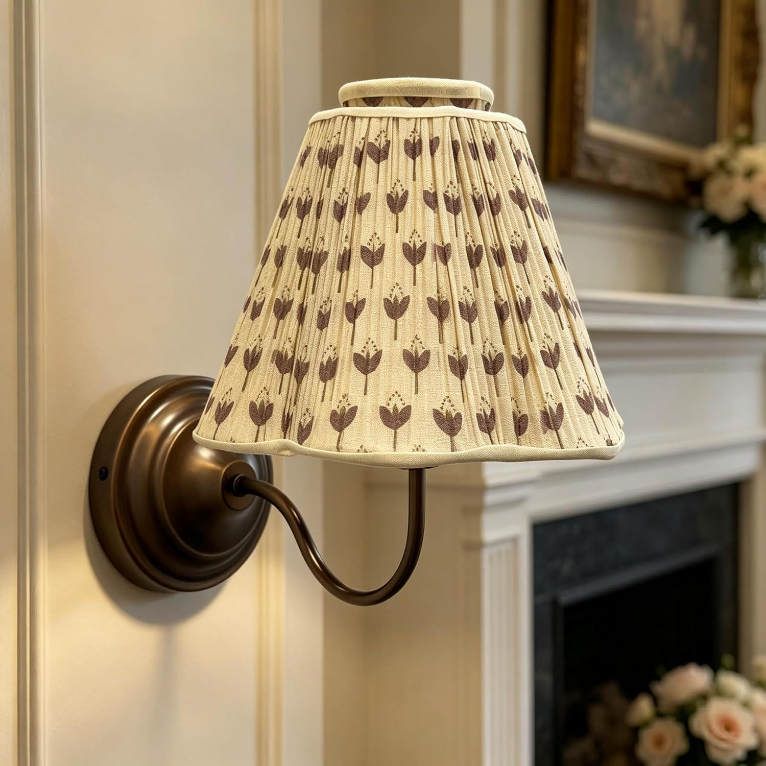 Mid-Century Modern Wall Sconce - Aged Brass Hardwired with Poiret Fransen Linen Shade, 12.2” Textured Lighting Fixture for Bedroom, Hallway by Fireplace | Amazon (US)