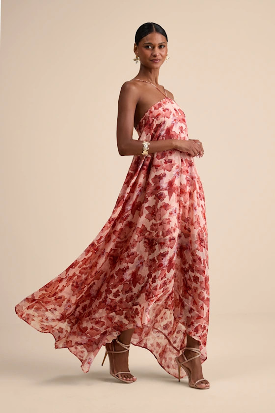 Dezzi Blush Multi Floral Halter Shift Maxi Dress | Lulus
