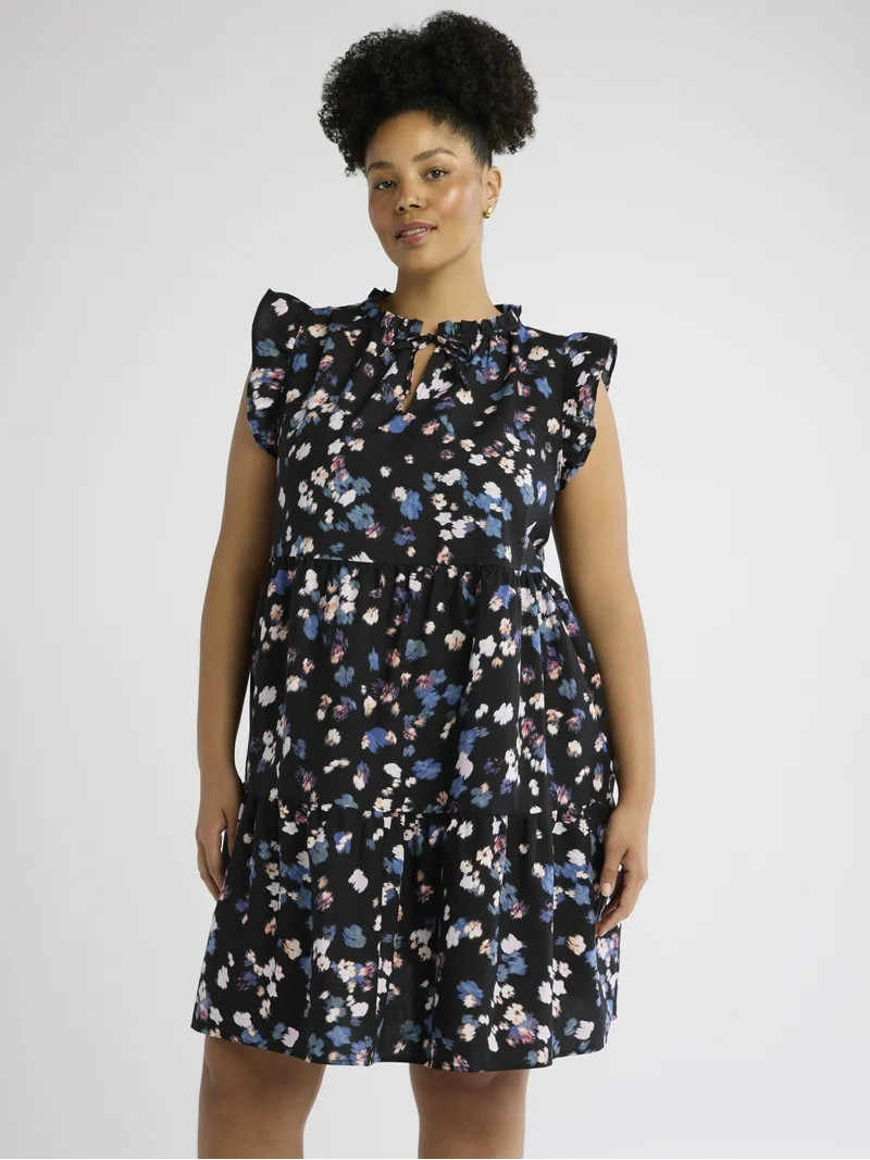 Time and Tru Women's Flutter Sleeve Mini Dress, Sizes XS-XXXL | Walmart (US)