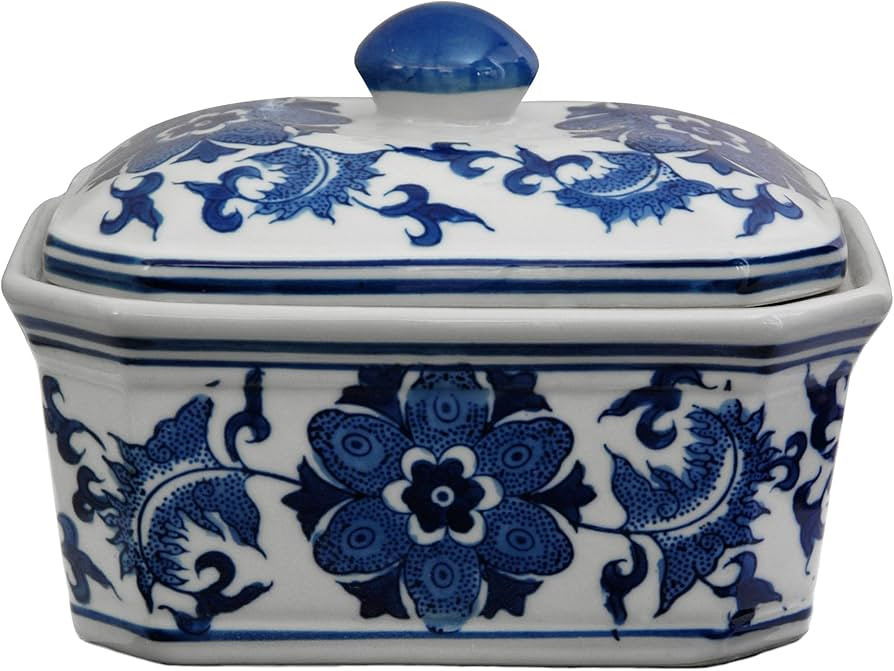 Red Lantern 8" Floral Blue & White Porcelain Covered Jar | Amazon (US)