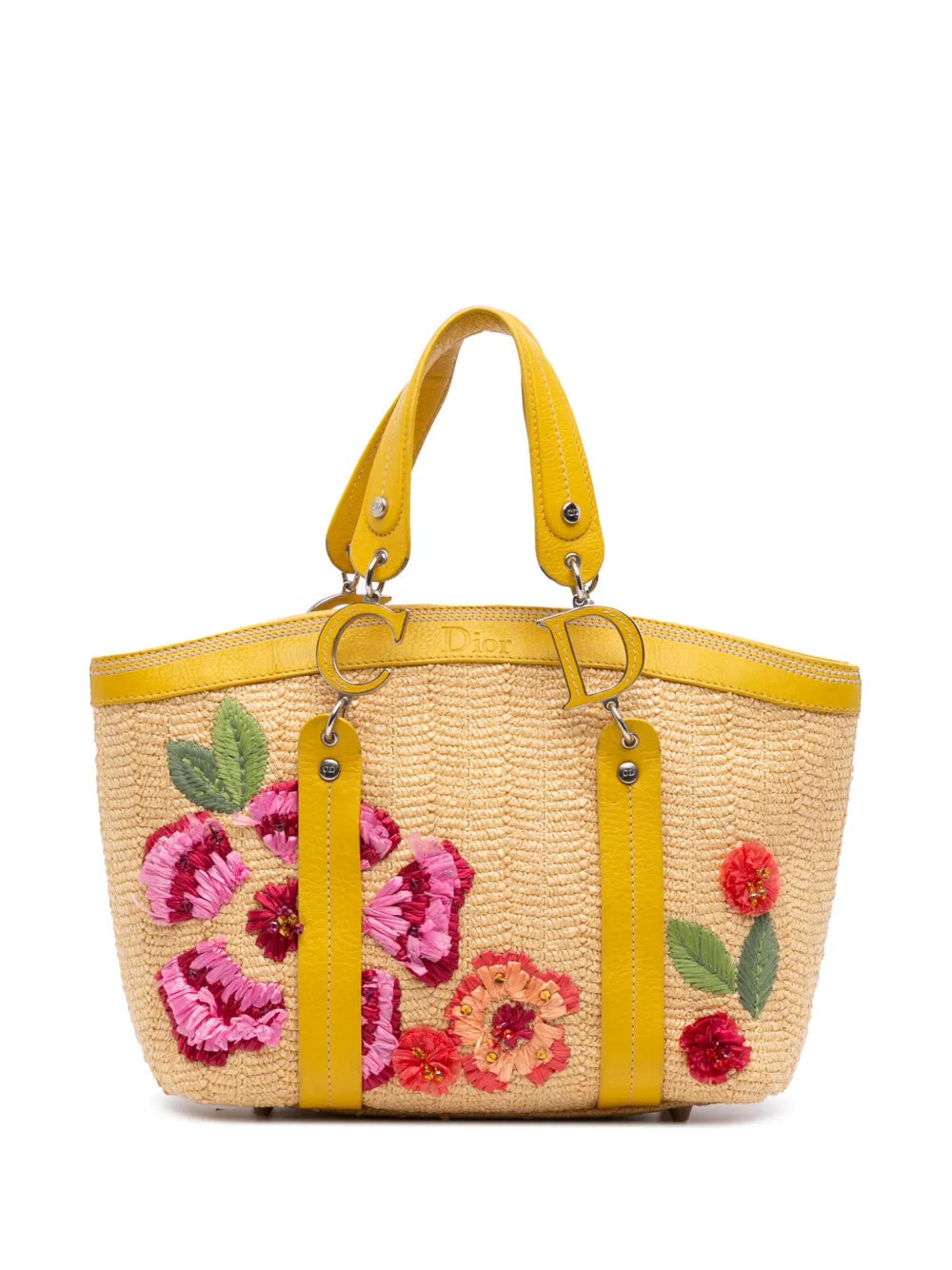 Christian Dior Pre-Owned 2005 Limited Edition Raffia Floral Embroidered tote bag - Brown | Farfetch Global