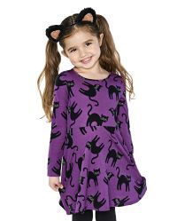 Baby And Toddler Girls Long Sleeve Halloween Cat Print Knit Skater Dress | The Children's Place | The Children's Place