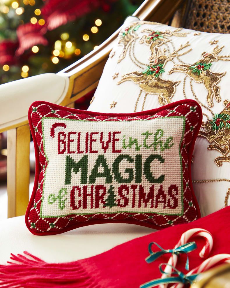 Neiman Marcus Believe in the Magic of Christmas Needlepoint Pillow, 6.5" x 9" | Neiman Marcus