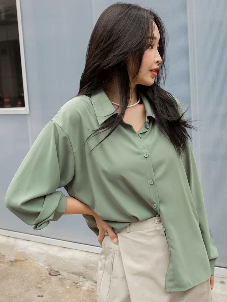 DAZY Drop Shoulder Button Front Blouse | SHEIN