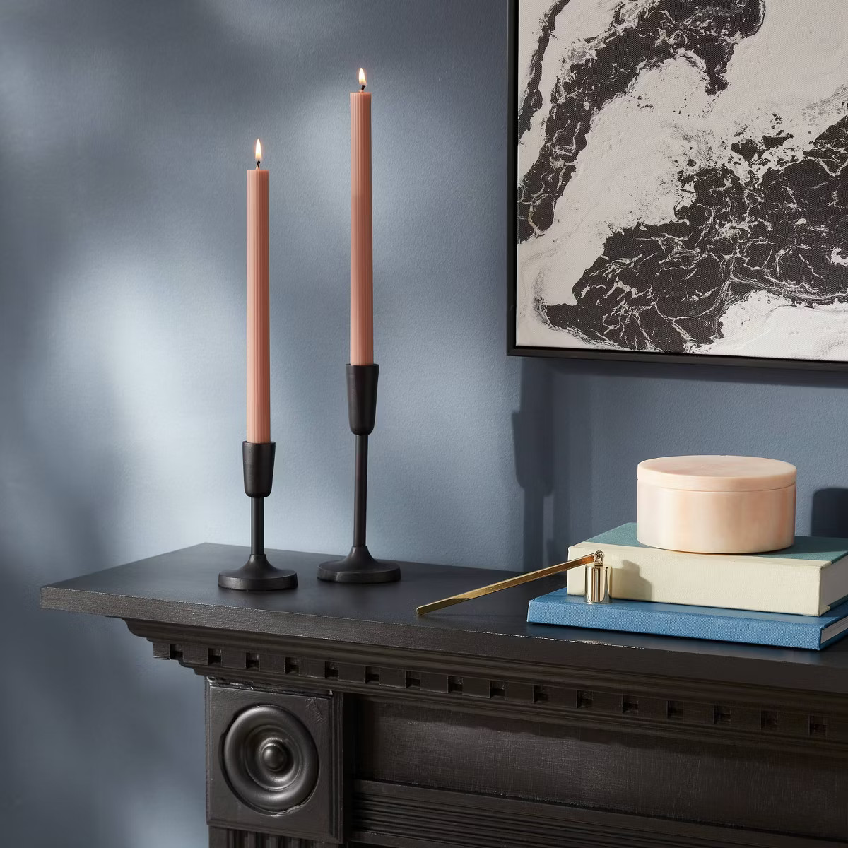 2pk 1.06oz 10" Coffee Quartz Unscented Ribbed Taper Flame Candles - Threshold™ | Target