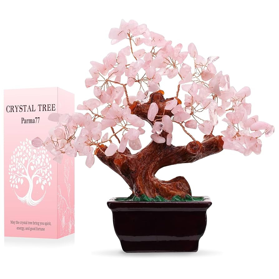 Parma77 Feng Shui Natural Rose Pink Quartz Crystal Money Tree, Healing Crystal Trees Bonsai Style... | Amazon (US)