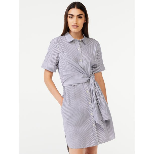 Free Assembly Women's Wrap Shirt Dress with Short Sleeves - Walmart.com | Walmart (US)