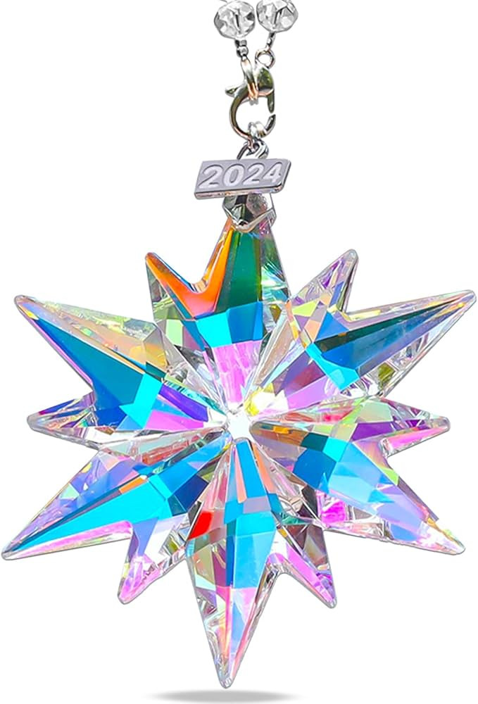 2024 Annual Christmas Ornaments Crystal Snowflake Star, Sparkly Crystal Ornaments for Christmas T... | Amazon (US)