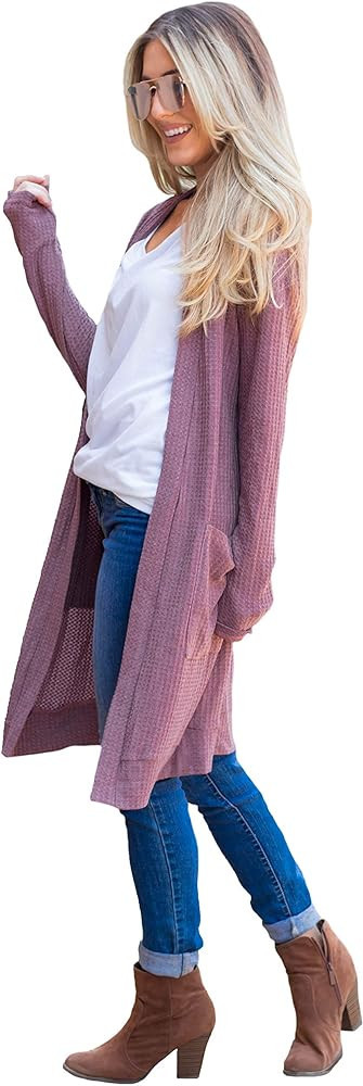 Tickled Teal Women's Long Sleeve Knit Open Front Sweater Cardigan with Pockets | Amazon (US)