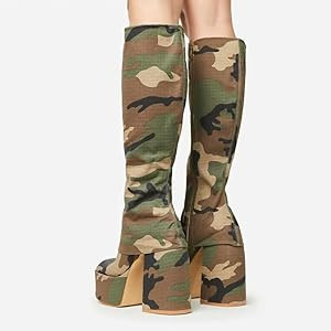 Arqa Women's Fold-Over Knee High Boots Platform Block Heel Camo Long Boot with Zipper | Amazon (US)