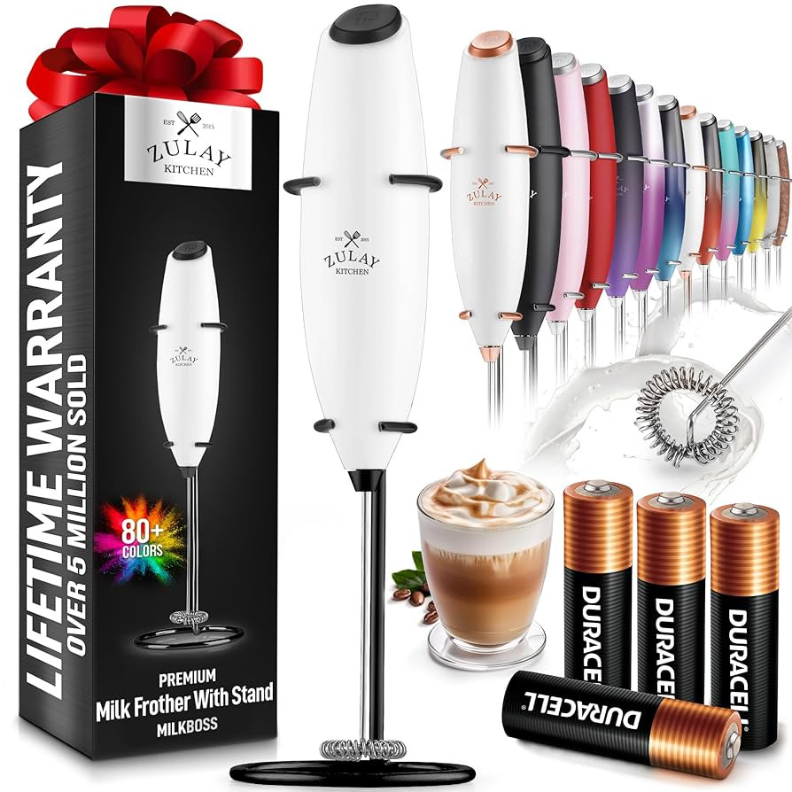 Zulay Kitchen Powerful Milk Frother Wand With 4 AA Duracell Batteries - Ultra Fast Handheld Drink... | Amazon (US)