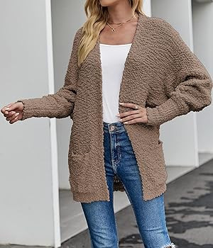 MEROKEETY Women's 2023 Winter Fuzzy Popcorn Batwing Sleeve Cardigan Knit Oversized Sherpa Sweater... | Amazon (US)