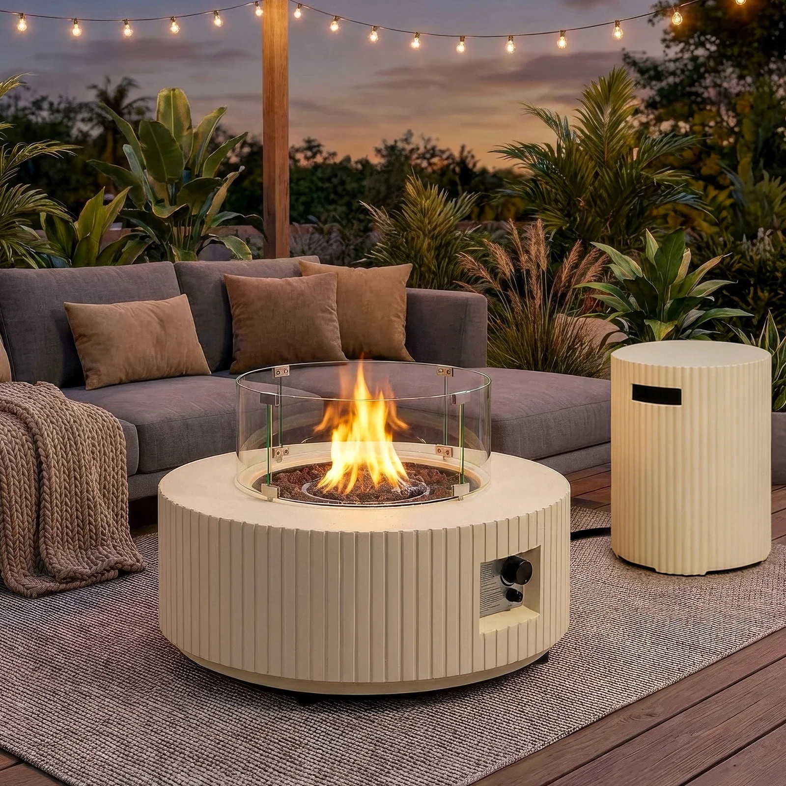 ReeQuo 36'' Outdoor Propane Fire Pit Table Round with Tank Cover Wind Guard, 3-pieces Gas Firepit... | Walmart (US)