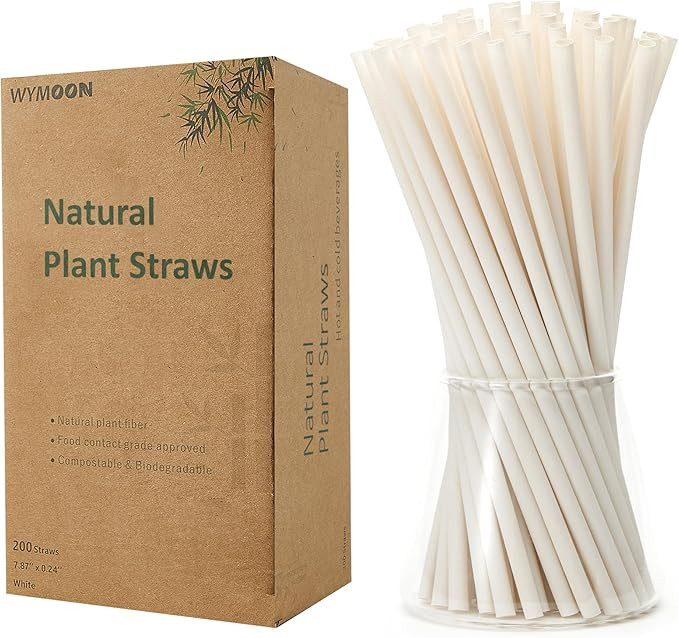 Biodegradable Straws made of Natural Plant | 200 PCS 7.8'' Compostable Eco-Friendly Drinking Stra... | Amazon (US)
