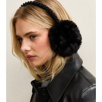 Black Bead Embellished Faux Fur Earmuffs New Look | New Look (UK)