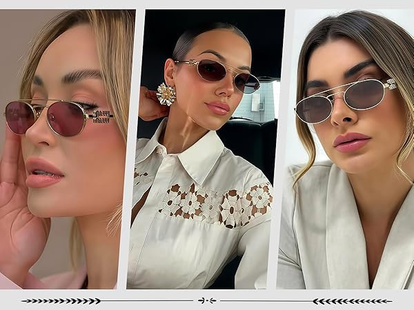 Retro Oval 90s Metal Sunglasses for Women, 2025 Trendy Chic Narrow Gold Sun Glasses Fashion Sunni... | Amazon (US)