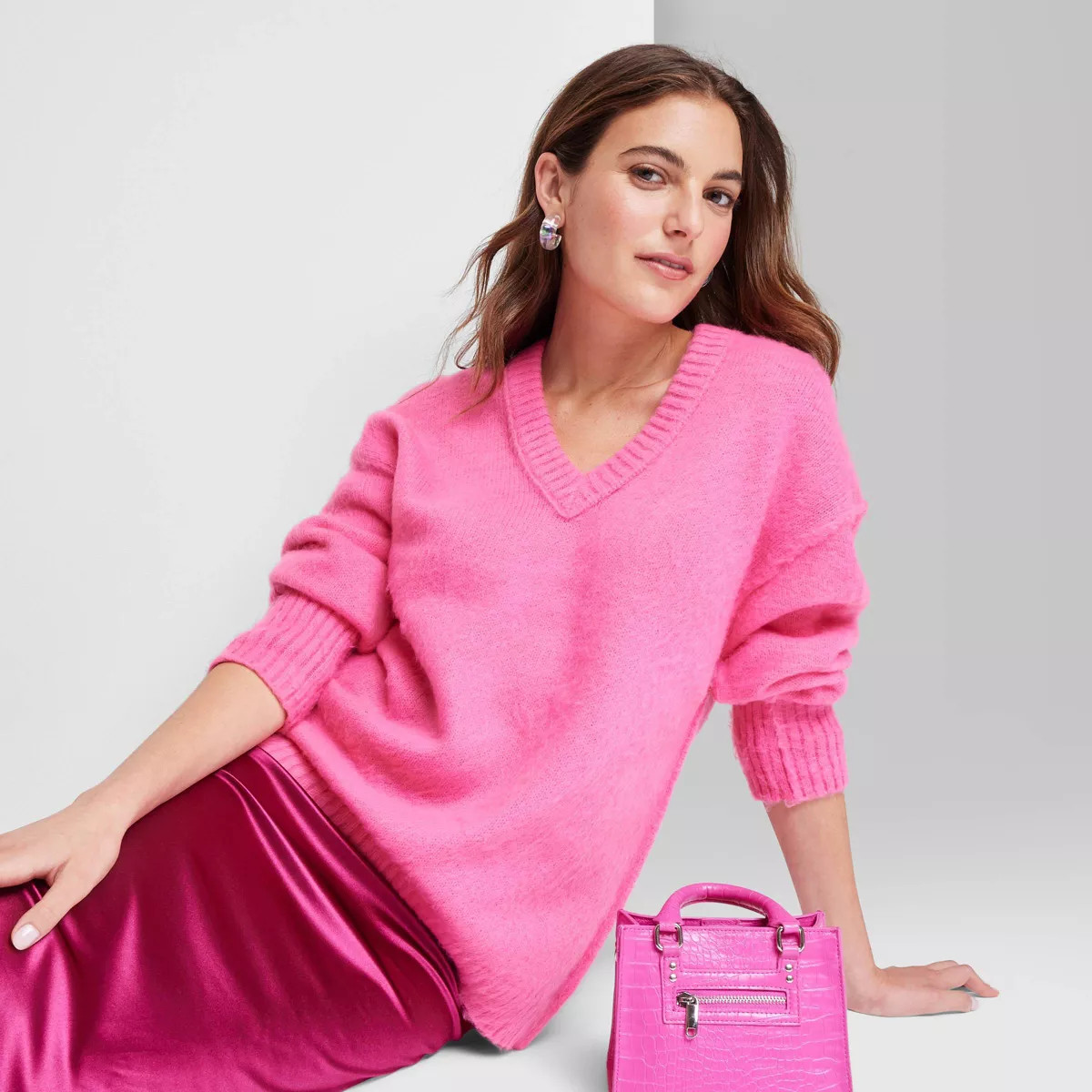 Women's V-Neck Fuzzy Oversized Pullover Sweater - Wild Fable™ | Target