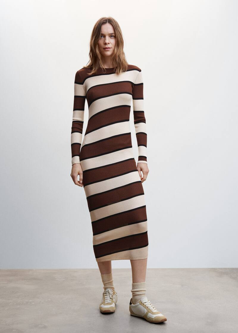 Striped ribbed knit dress -  Women | Mango USA | MANGO (US)